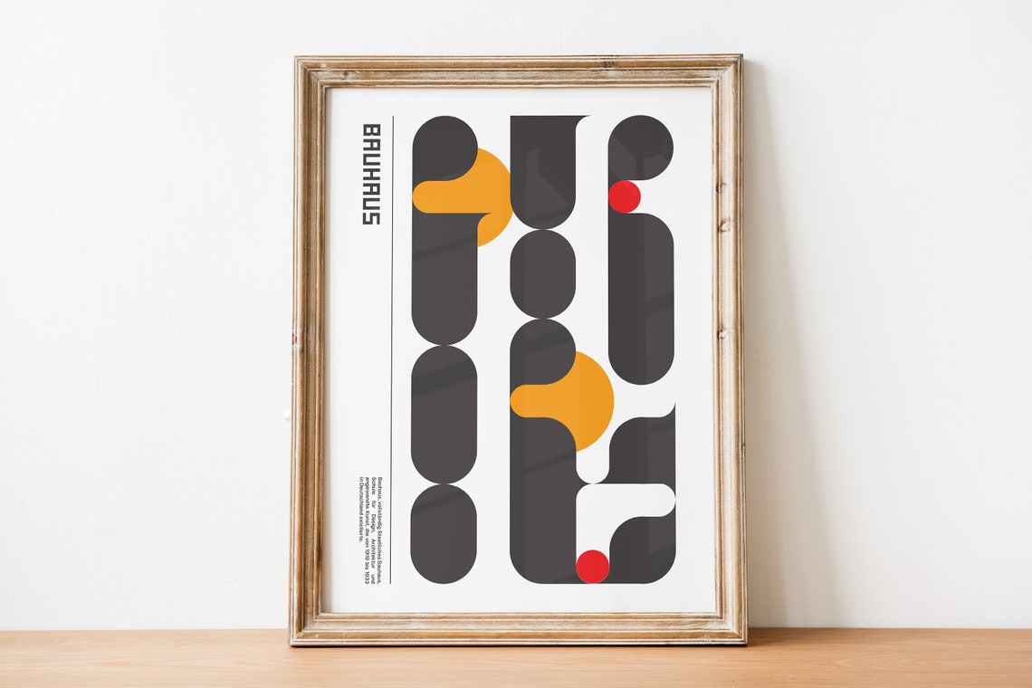 Bauhaus Vertical Abstract Poster Gray Pills with Orange Red Dots Art - Image 3