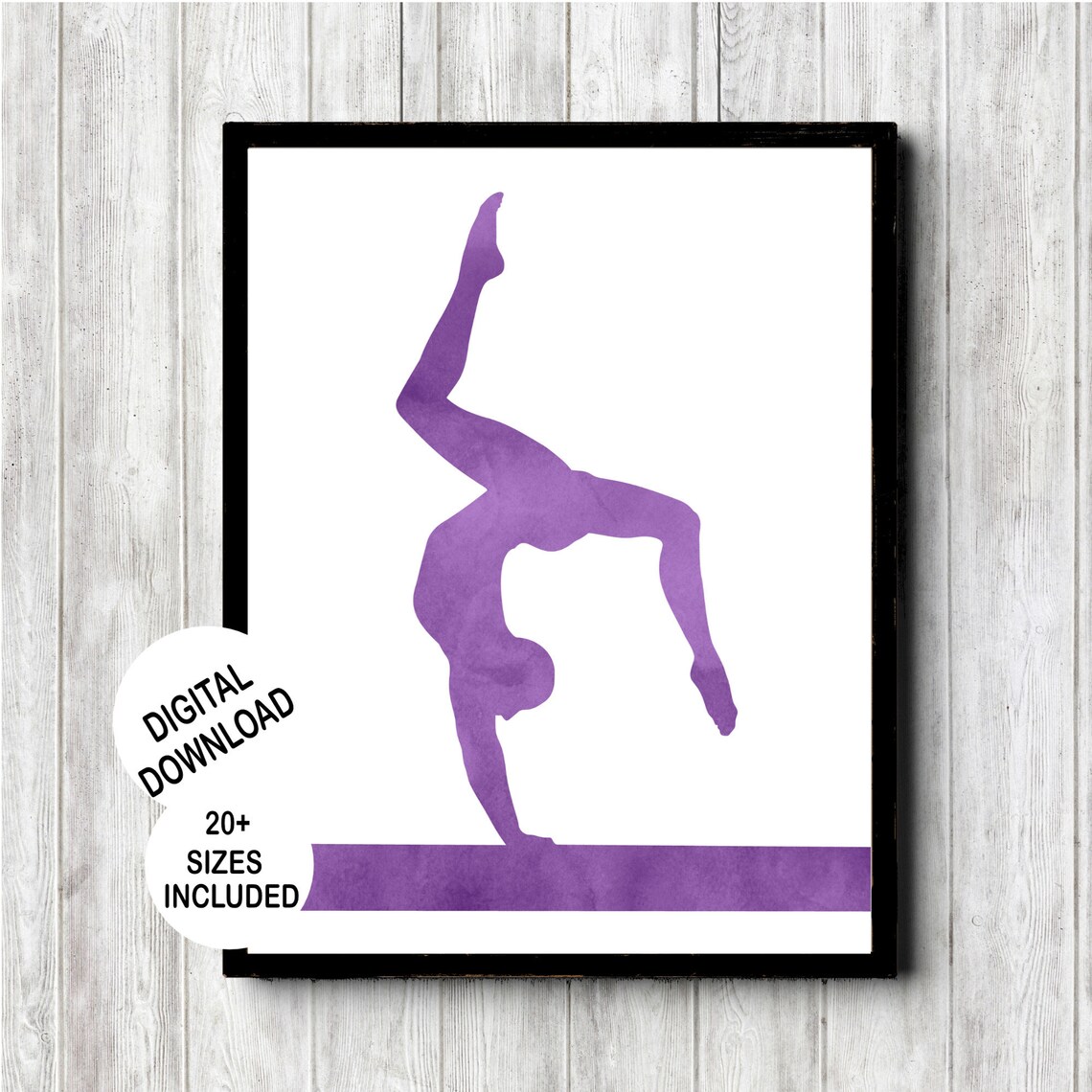 Purple Gymnast Balance Beam Handstand Watercolor Silhouette Poster