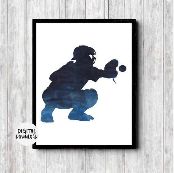 Baseball Player Wall Art Teen Boy Room Nursery Sport Decor Baseball Catcher Poster Gift For Men Boys