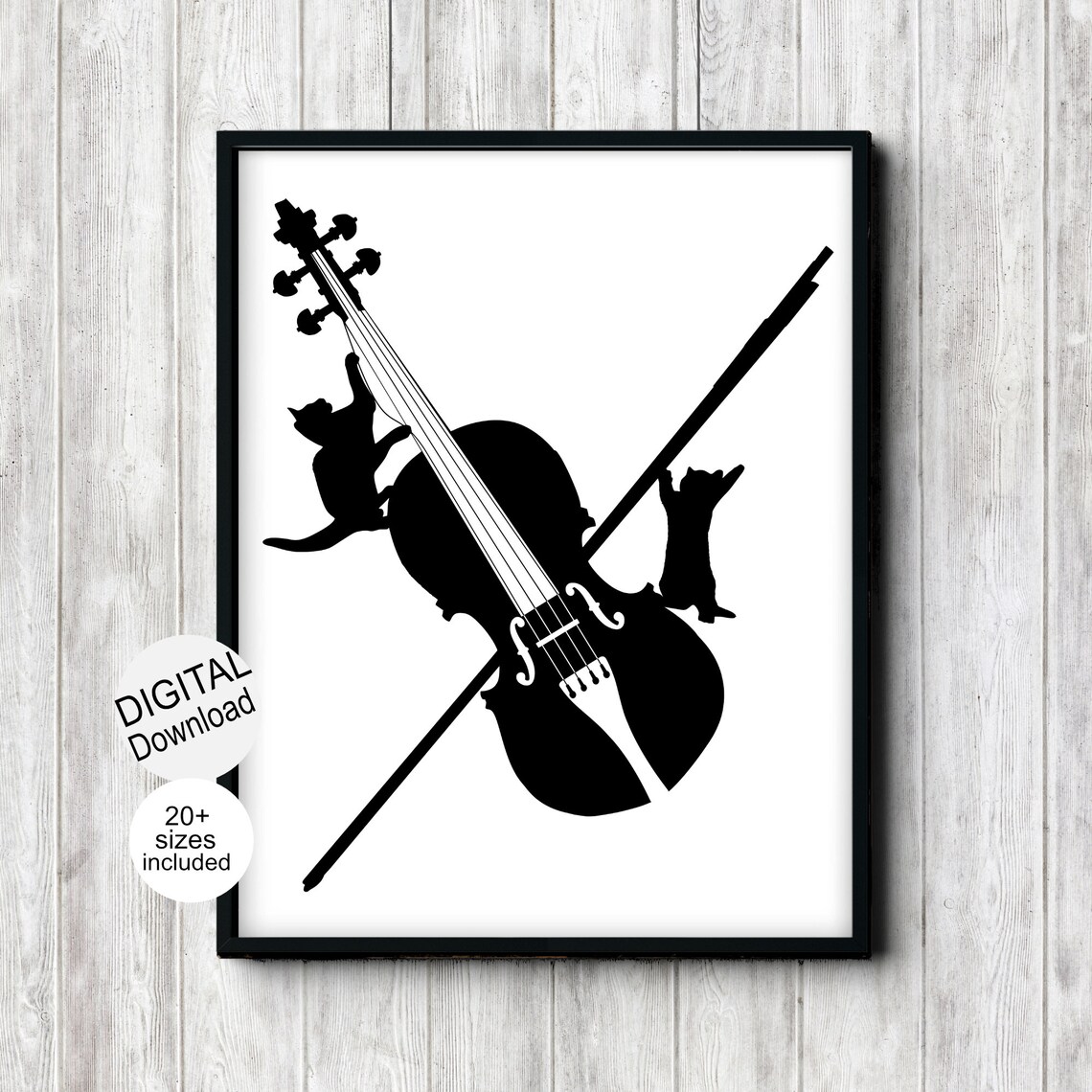 Music Studio Cats Playing Violin, Quirky Art Print