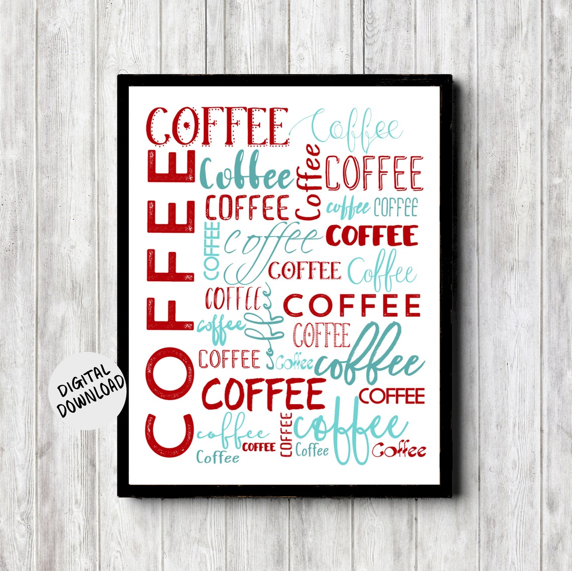 Coffee Shop Decor Sign Kitchen Subway Wall Art Red Turquoise