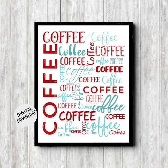 Coffee Shop Decor Sign Kitchen Subway Wall Art Red Turquoise
