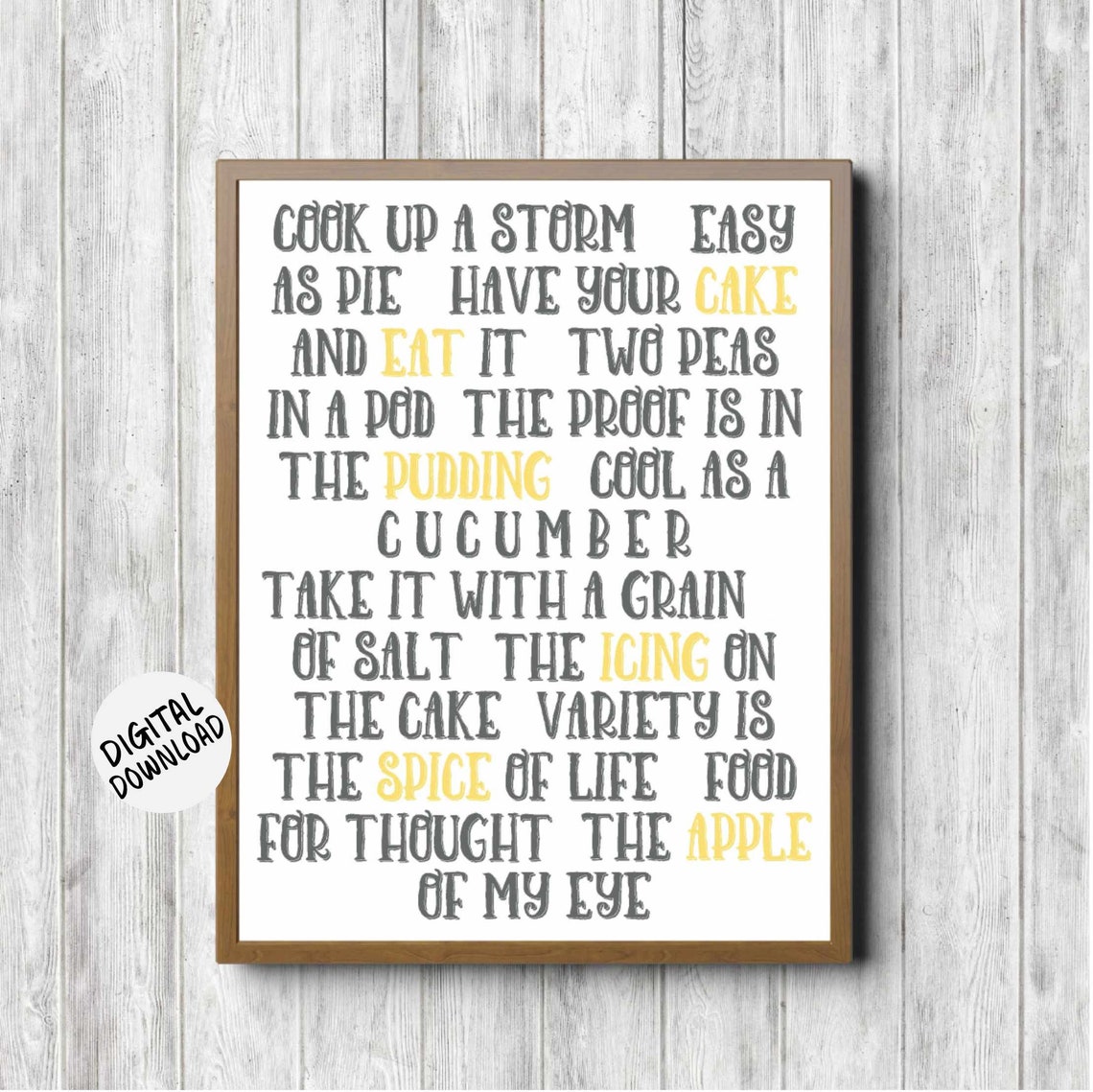 Food Idioms Typography Kitchen Art Print with Classic Sayings