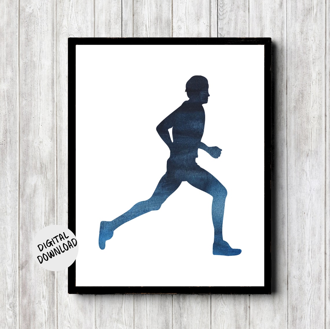 Blue Watercolor Track Runner Silhouette Sprinting Sports Poster