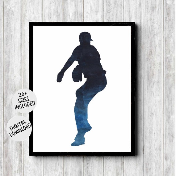 Baseball Pitcher Wall Art Sports Gift For Men Boyfriend Boy Baseball Player Silhouette Boys Room Decor