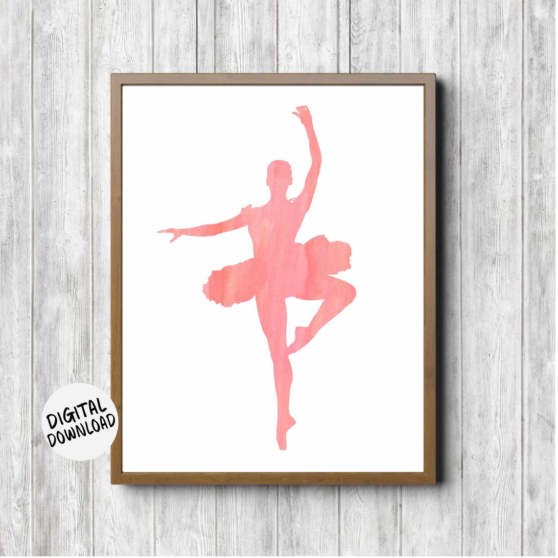 Coral Pink Watercolor Ballerina Silhouette Ballet Dancer Poster