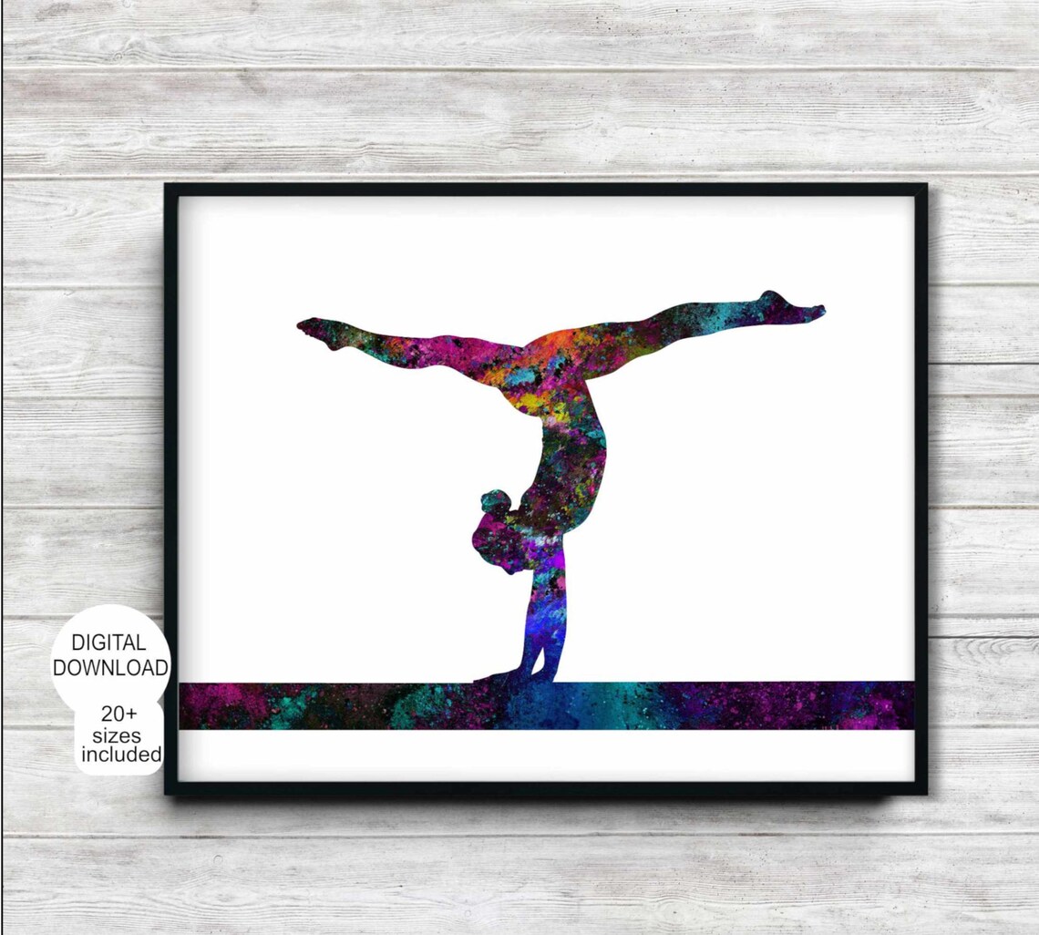 Gymnastics Balance Beam Watercolor Silhouette Art Print