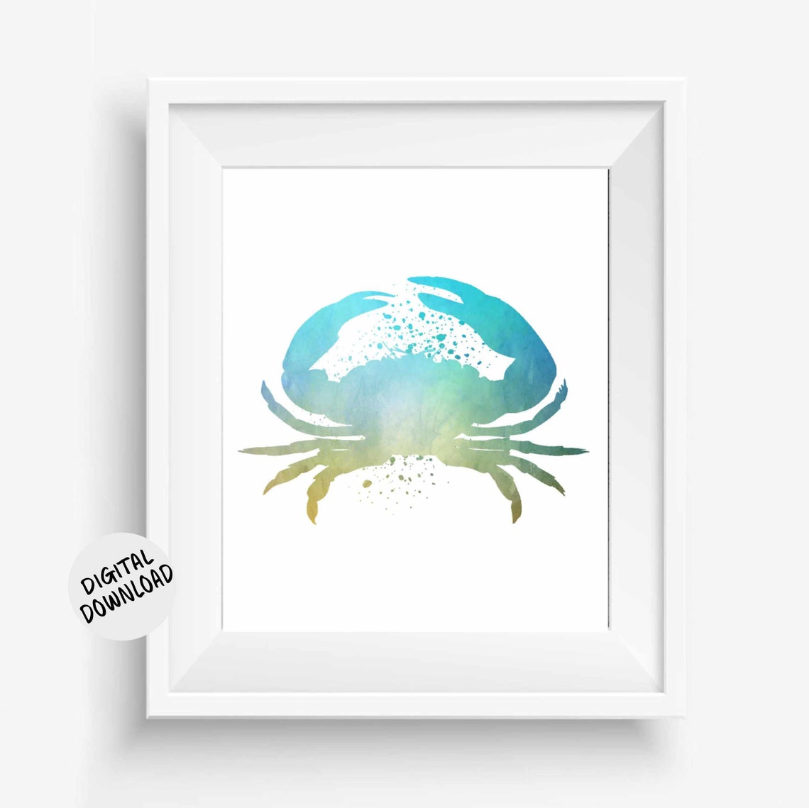 Turquoise Green Watercolor Crab Coastal Beach Sea Life Poster