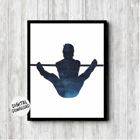 Male Gymnast On High Bar Navy Blue Boys Teen Room Wall Art Gymnastics Sport Theme Decor