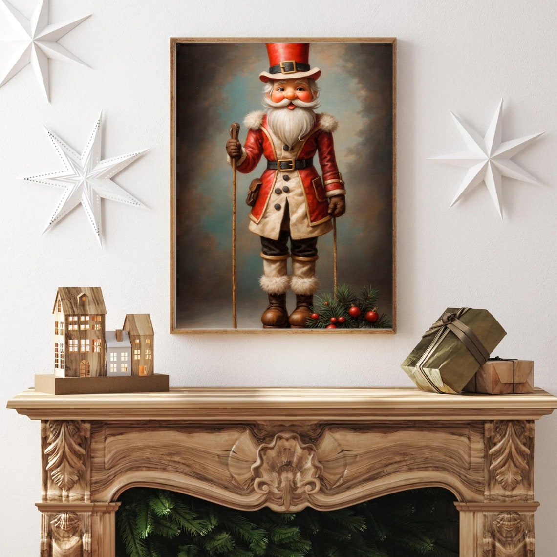 Vintage Nutcracker Soldier Red Coat Portrait Christmas Poster - Image 4