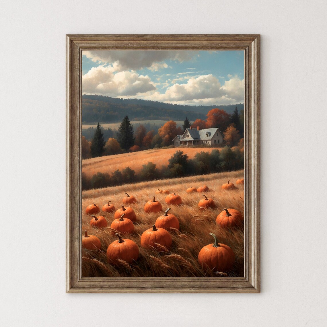 Pumpkin Patch Farm Landscape With Farmhouse Rustic Fall Harvest Painting Poster - Image 4
