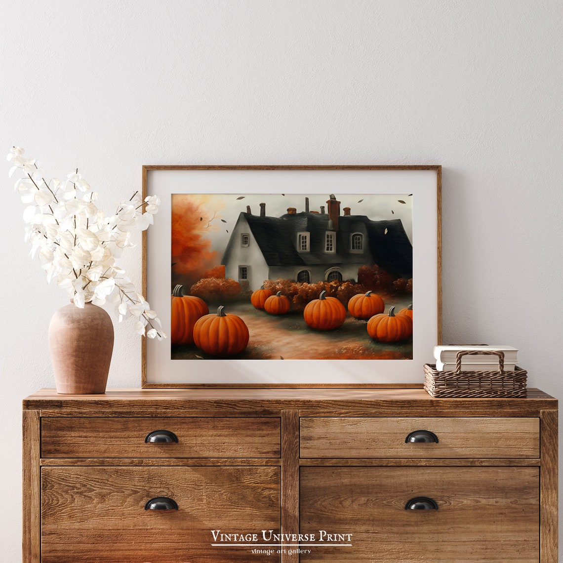 Country House Pumpkin Patch Autumn Vintage Oil Painting Wall Art - Image 2