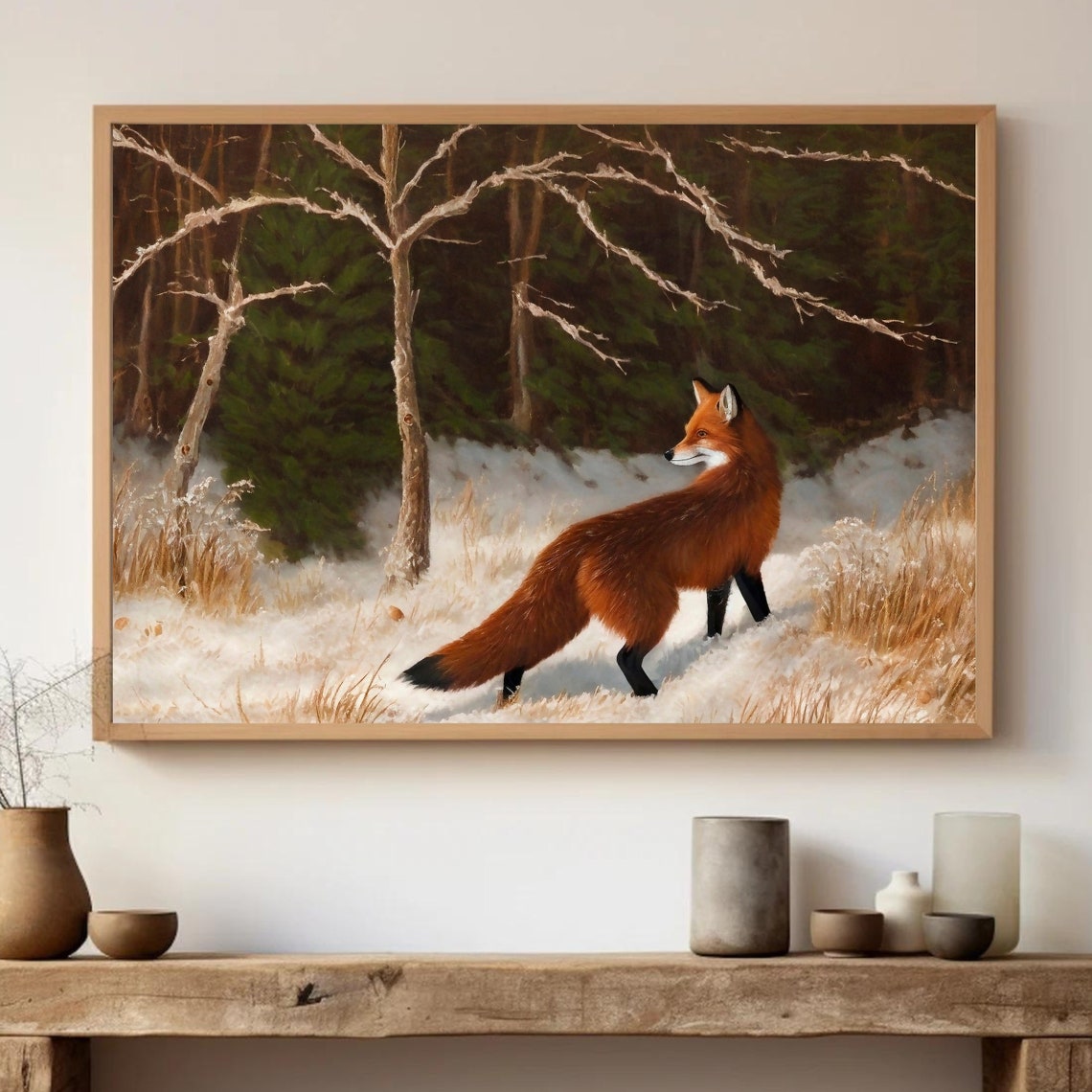 Red Fox Walking Through a Snowy Winter Forest Wildlife Poster - Image 3