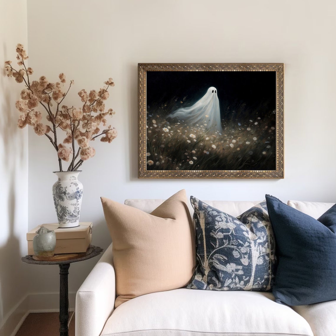 Ghost In A Wildflower Meadow At Night Moody Floral Ghost Print - Image 2