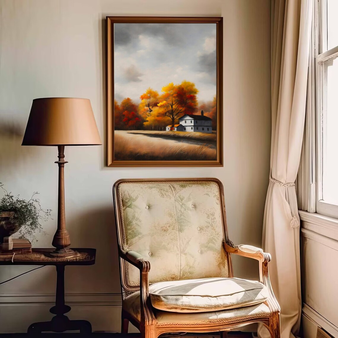 Autumn Farmhouse with Fiery Orange Trees Country Harvest Poster - Image 3