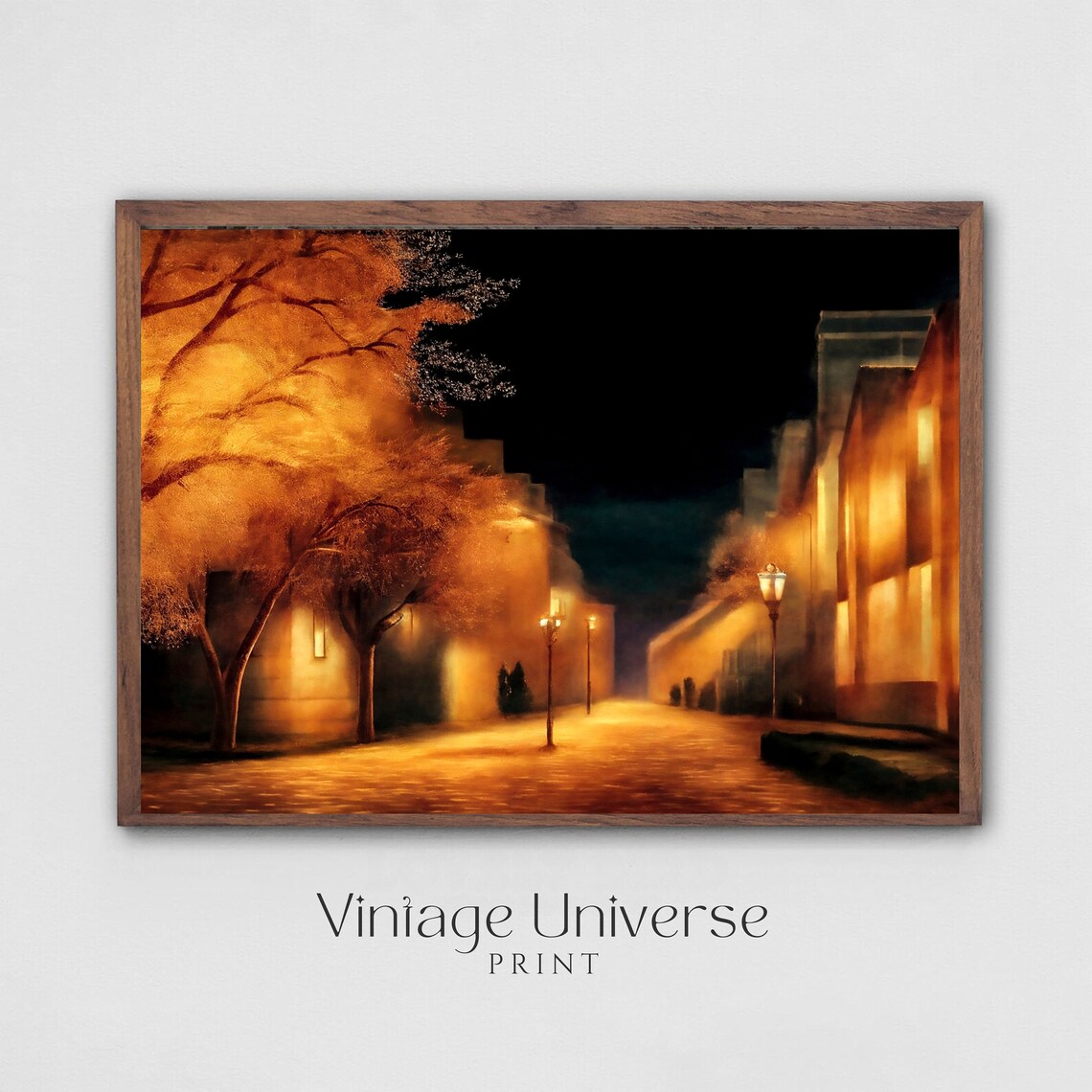 Golden Autumn Street Lamps Glowing on a Misty Night City Poster - Image 5