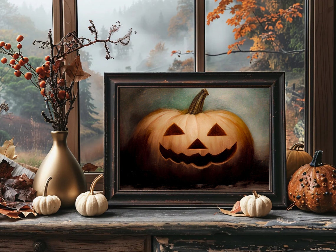 Glowing Jack O Lantern Spooky Grin Dark Night Halloween Print - Image 4