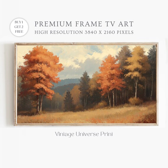 Autumn Forest Meadow Orange Fall Foliage Vintage Landscape Poster