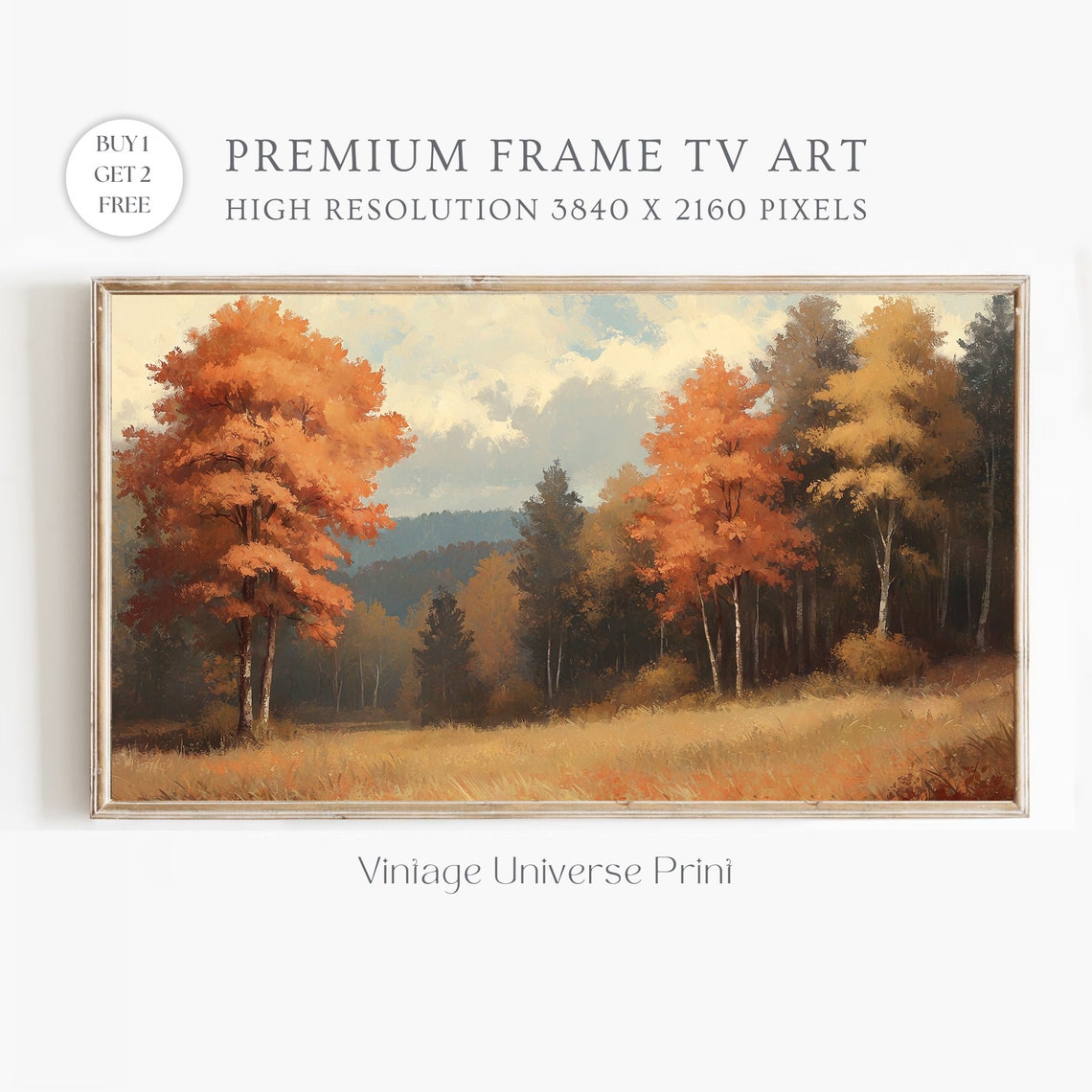 Autumn Forest Meadow Orange Fall Foliage Vintage Landscape Poster