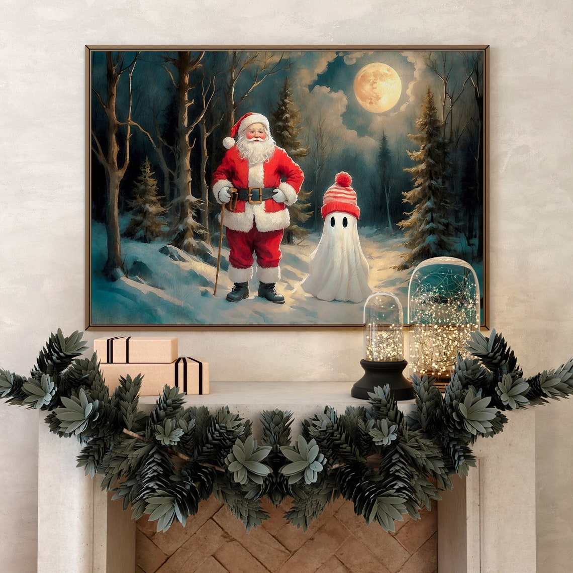 Ghost And Santa Claus In The Forest Landscape Vintage Painting Santa Claus Painting Christmas Wall Art Print Christmas House Decor 43 - Image 2