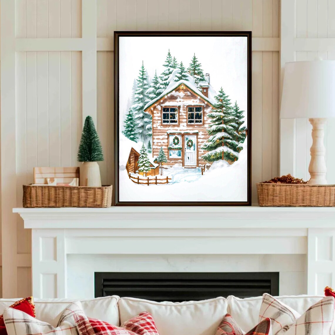 Christmas Cabin Print Holiday Wall Art Christmas House Print Winter Forest Scene Print Farmhouse Christmas Decor Snowy Holiday Art - Image 4