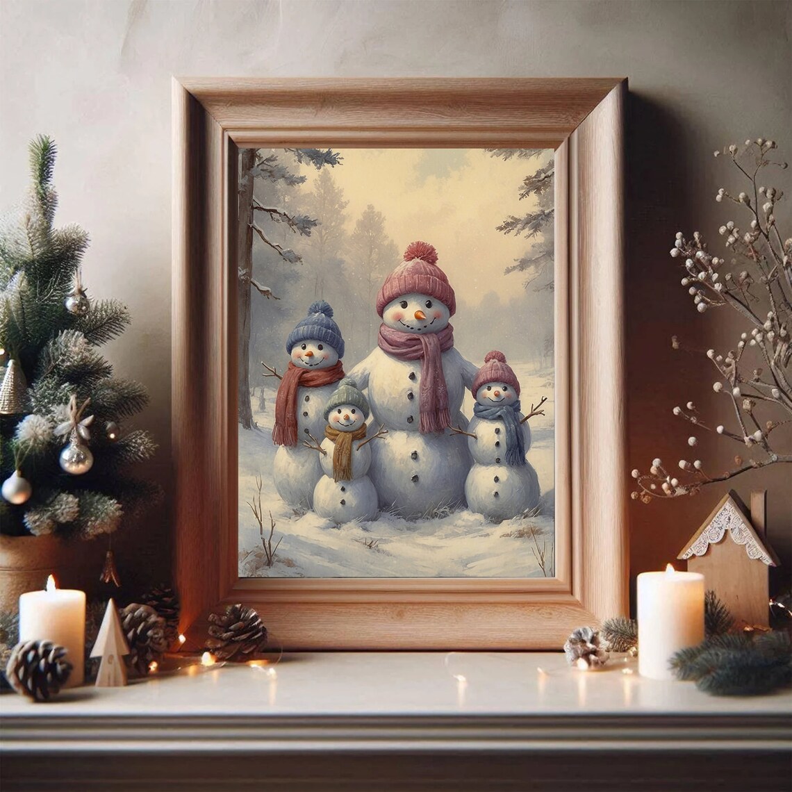 Snowman Family In The Snow With Hats And Scarves Winter Poster - Image 4