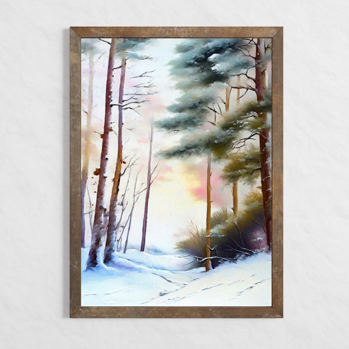 Snowy Pine Forest Winter Landscape Vintage Oil Painting Poster - Image 4