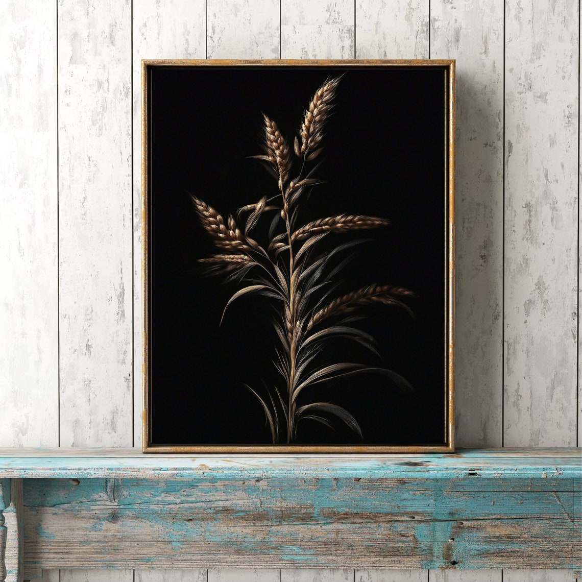 Golden Wheat Stalks Elegant Botanical Study on Black Art Poster - Image 4