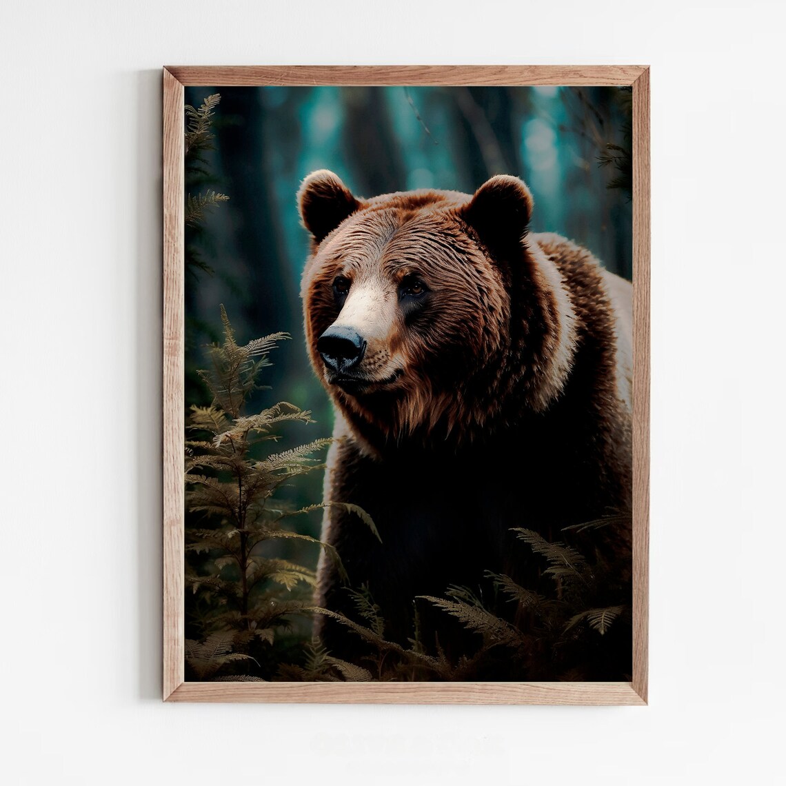 Brown Bear Portrait in a Fern-Filled Misty Forest Wildlife Wall Art - Image 5