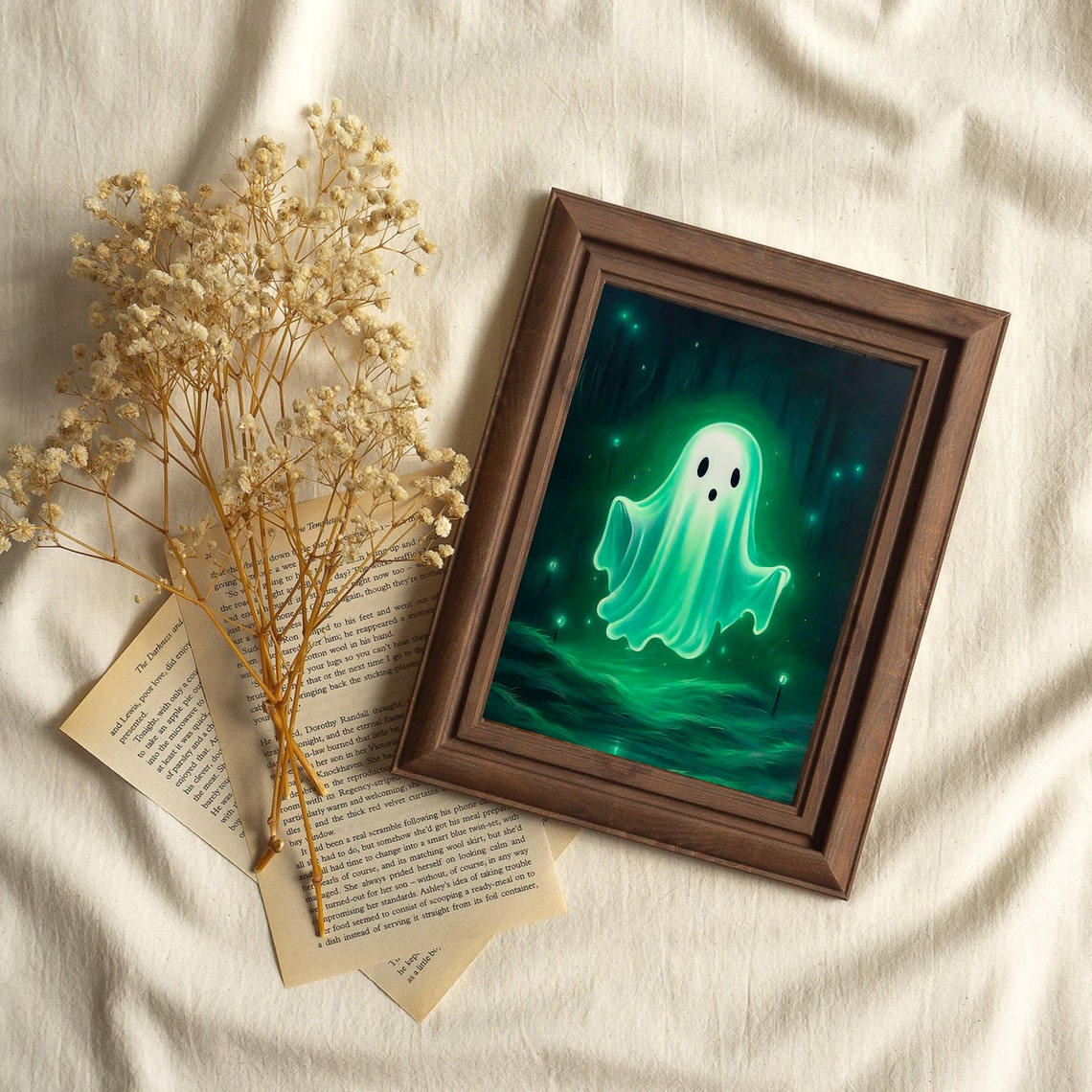 Ghosts Art Print Halloween Art Print Cute Ghosts In Forest Spooky Vintage Halloween Wall Art - Image 2