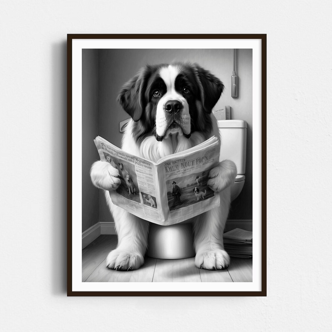 Saint Bernard Reading A Newspaper On The Toilet Funny Dog Poster - Image 4