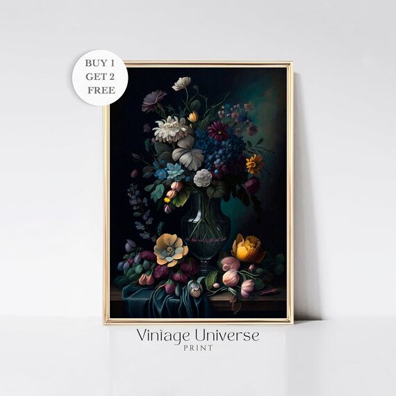 Moody Flowers Vase Still Life Moody Floral Wall Art Dark Flower Art Print Dark Academia Decor Vintage Victorian Wall Art