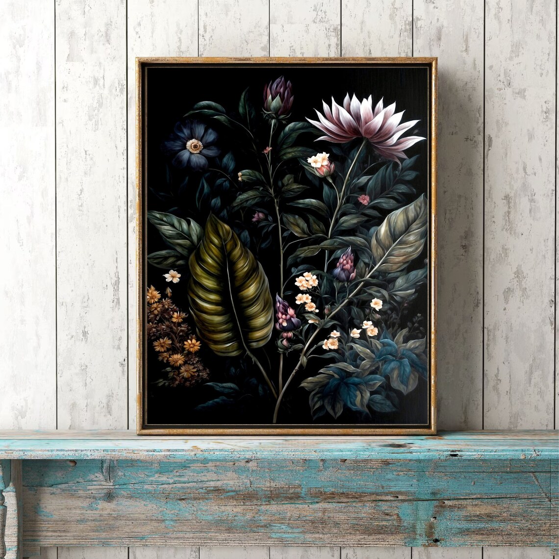 Moody Dark Botanical Dahlia Flowers Vintage Oil Painting Wall Art - Image 4
