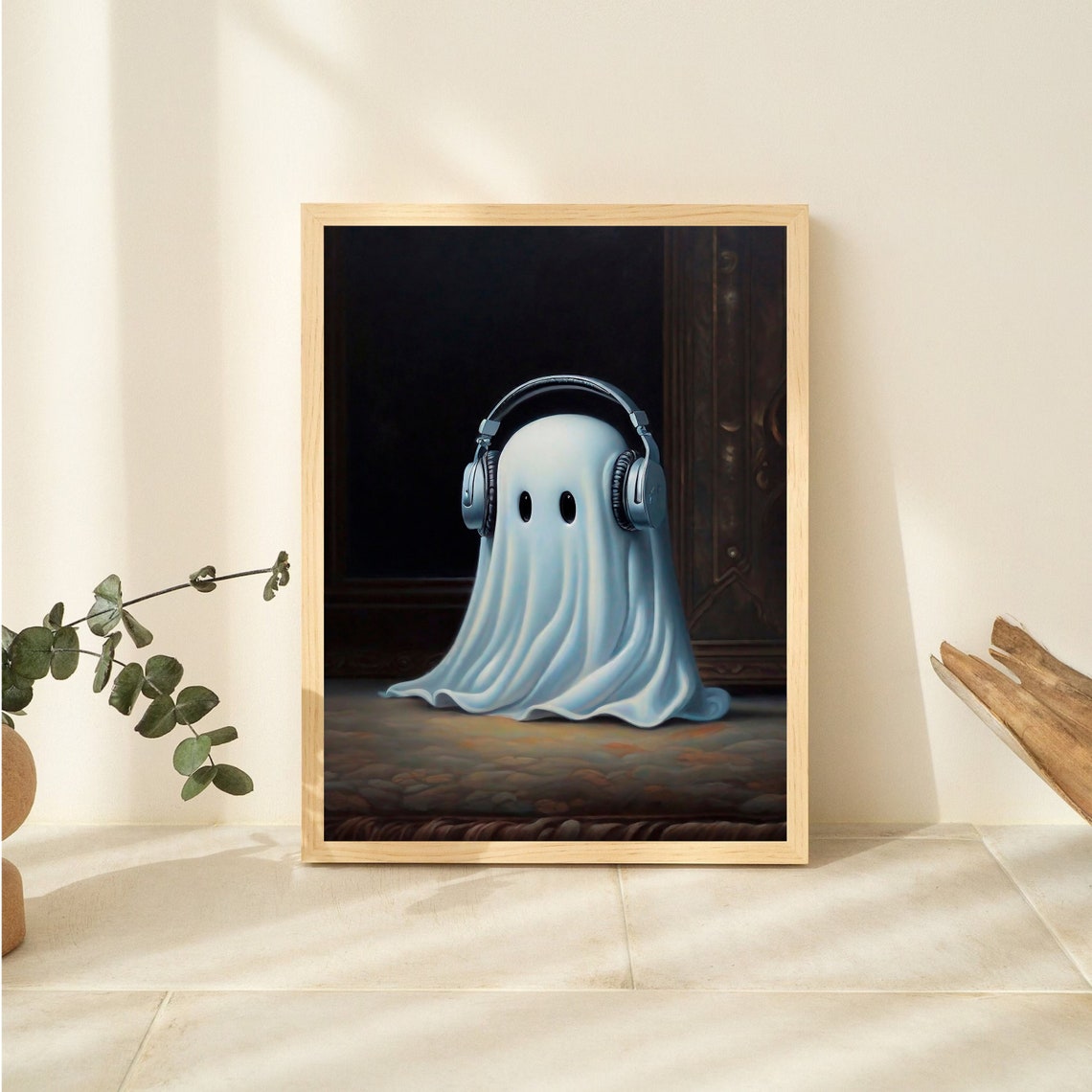 Ghost With Headphones Print Cute Ghost Wall Art Ghost Painting Dark Academia Decor Spooky Wall Decor Kids Wall Art Ghost - Image 4