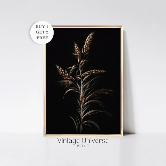 Wheat Wall Art Botanical Print Moody Wheat Wall Decor Wheat Illustration Dark Botanical Painting Farmhouse Decor