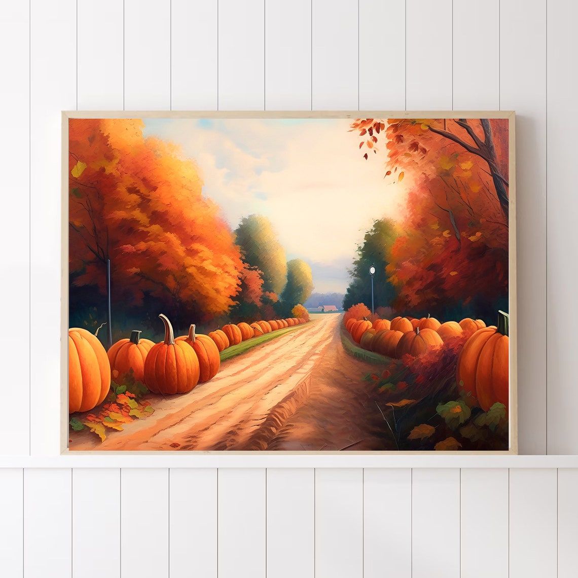 Pumpkin Lined Country Road Autumn Harvest Fall Landscape Poster - Image 5