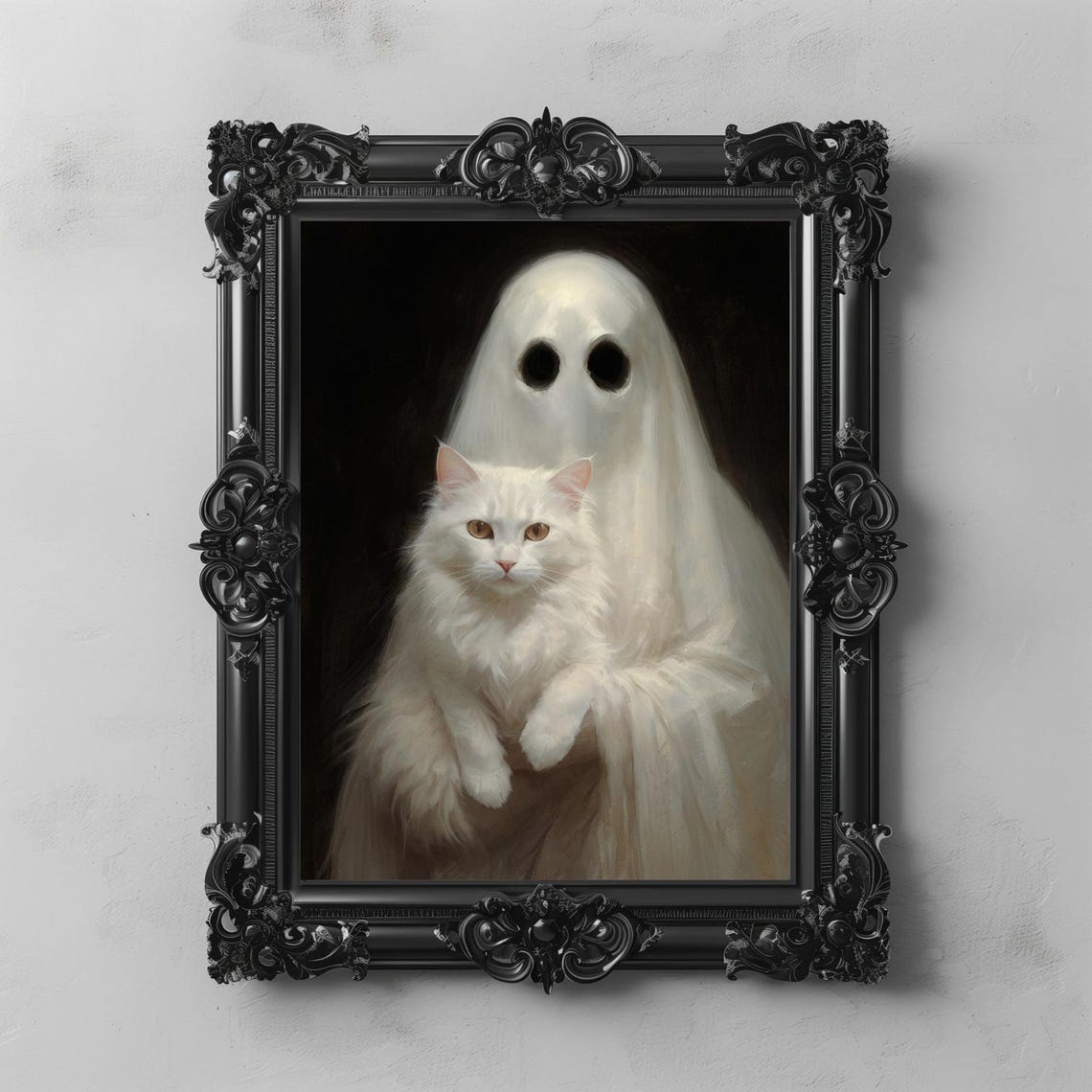 Ghost Holding A White Cat Dark Romantic Spooky Halloween Poster - Image 5