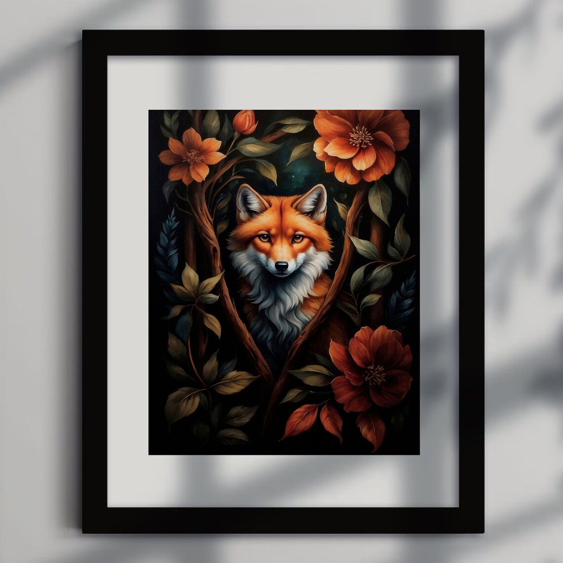 Fox Among Orange Blooms Dark Botanical Vintage Oil Painting Poster - Image 5