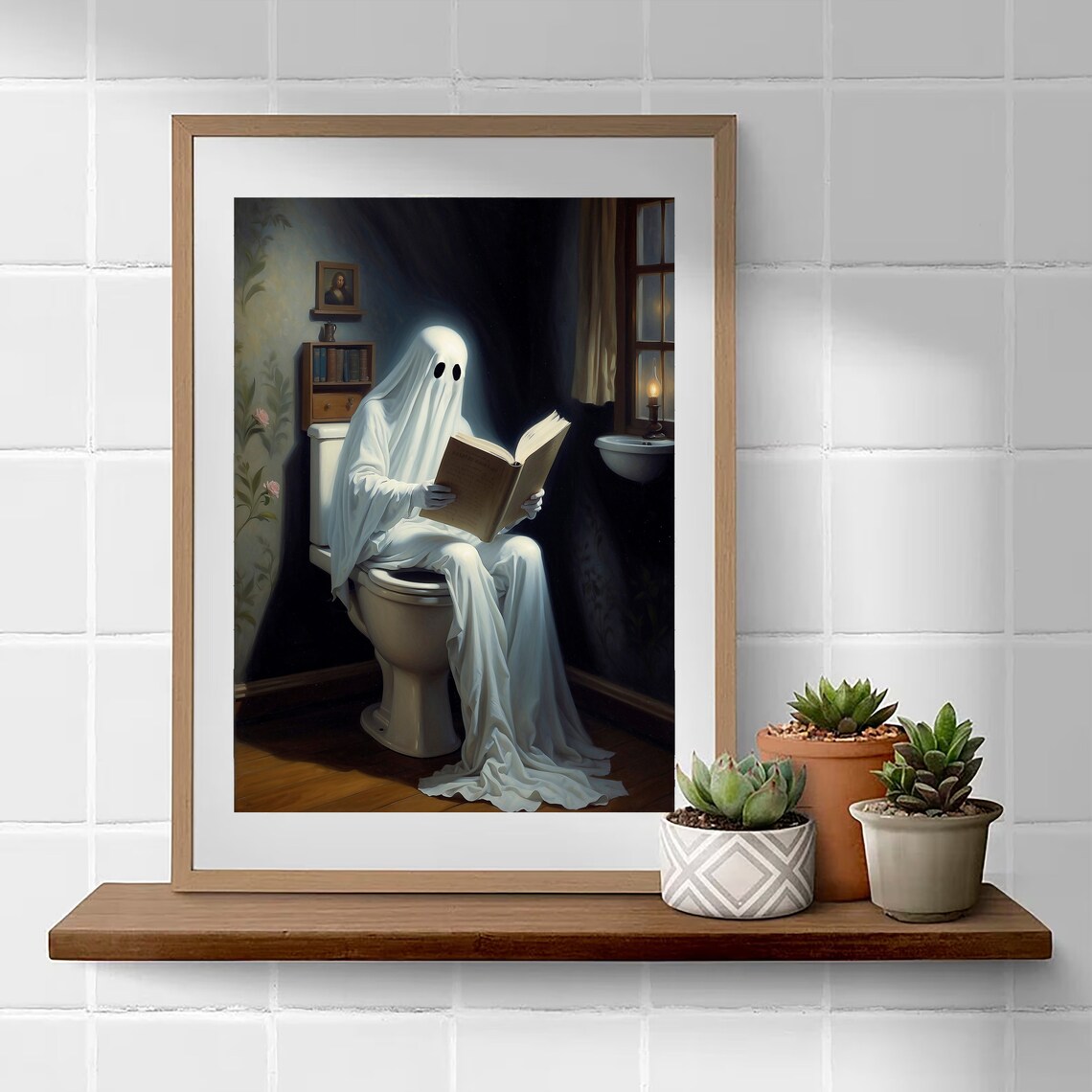 Ghost Reading on the Toilet by Lantern Light in a Vintage Bathroom Poster - Image 4