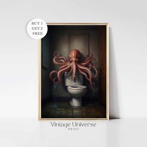 Octopus Bathroom Print Octopus Wall Art Animal Bathroom Art Animal On Toilet Wall Art Bathroom Wall Art Bathroom Decor