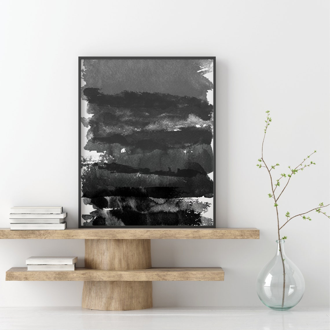 Gray Ink Blot Abstract Artwork Frame Options Black White Matte Poster - Image 4