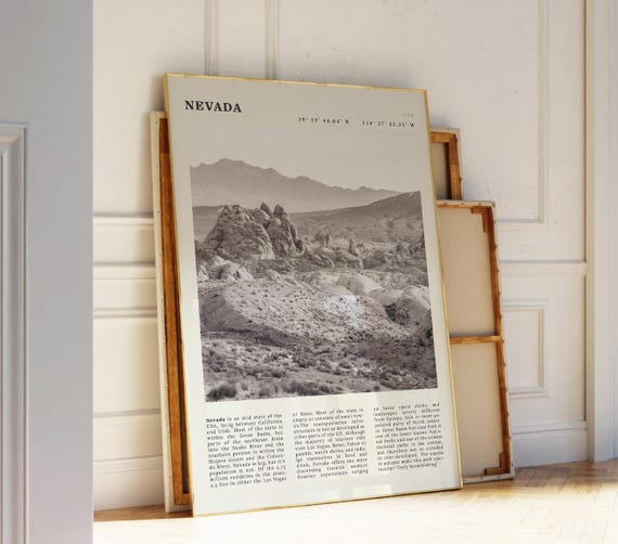 Nevada Print Desert Landscape Wall Art Black And White Western Poster Gift