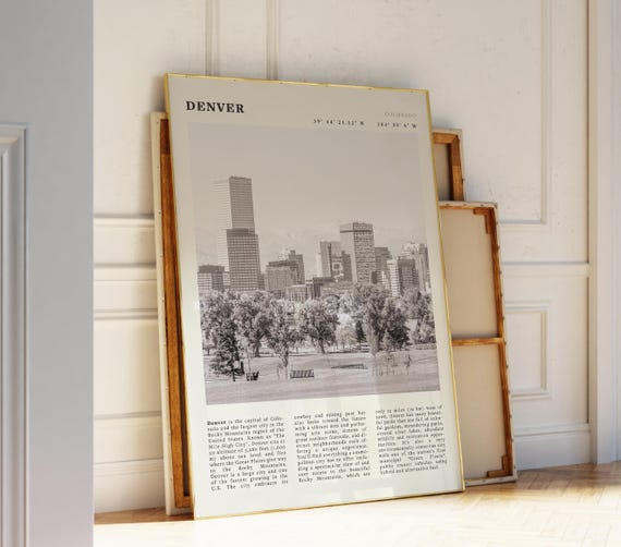 Denver Black White Rocky Mountains Skyline Poster Vintage Usa Travel Print Idea For City And Nature Lovers