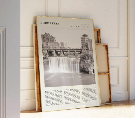 Rochester Black White Poster Vintage New York Waterfall Print Unique Gift For City Lovers