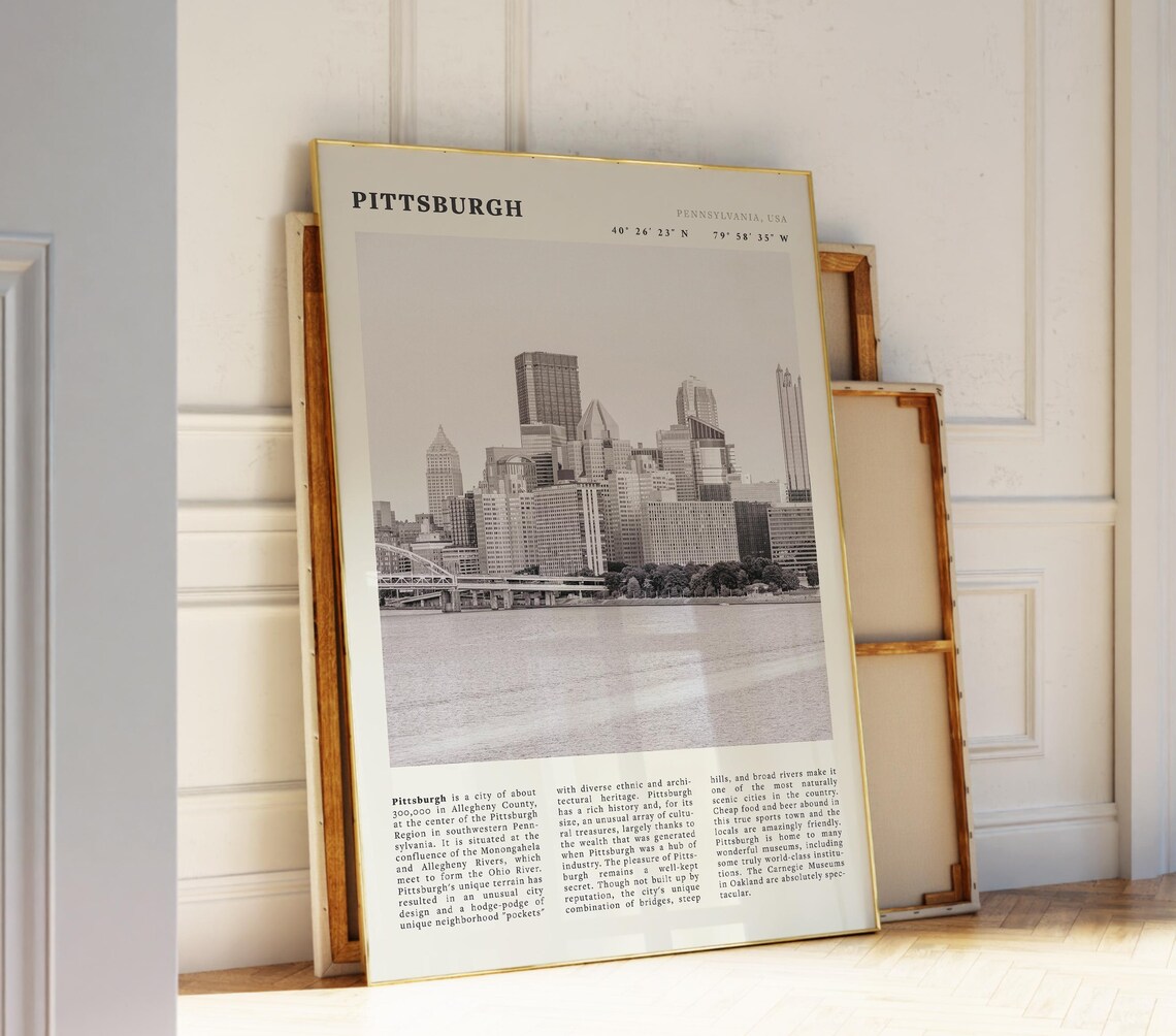 Pittsburgh Black White Vintage Skyline Poster Print