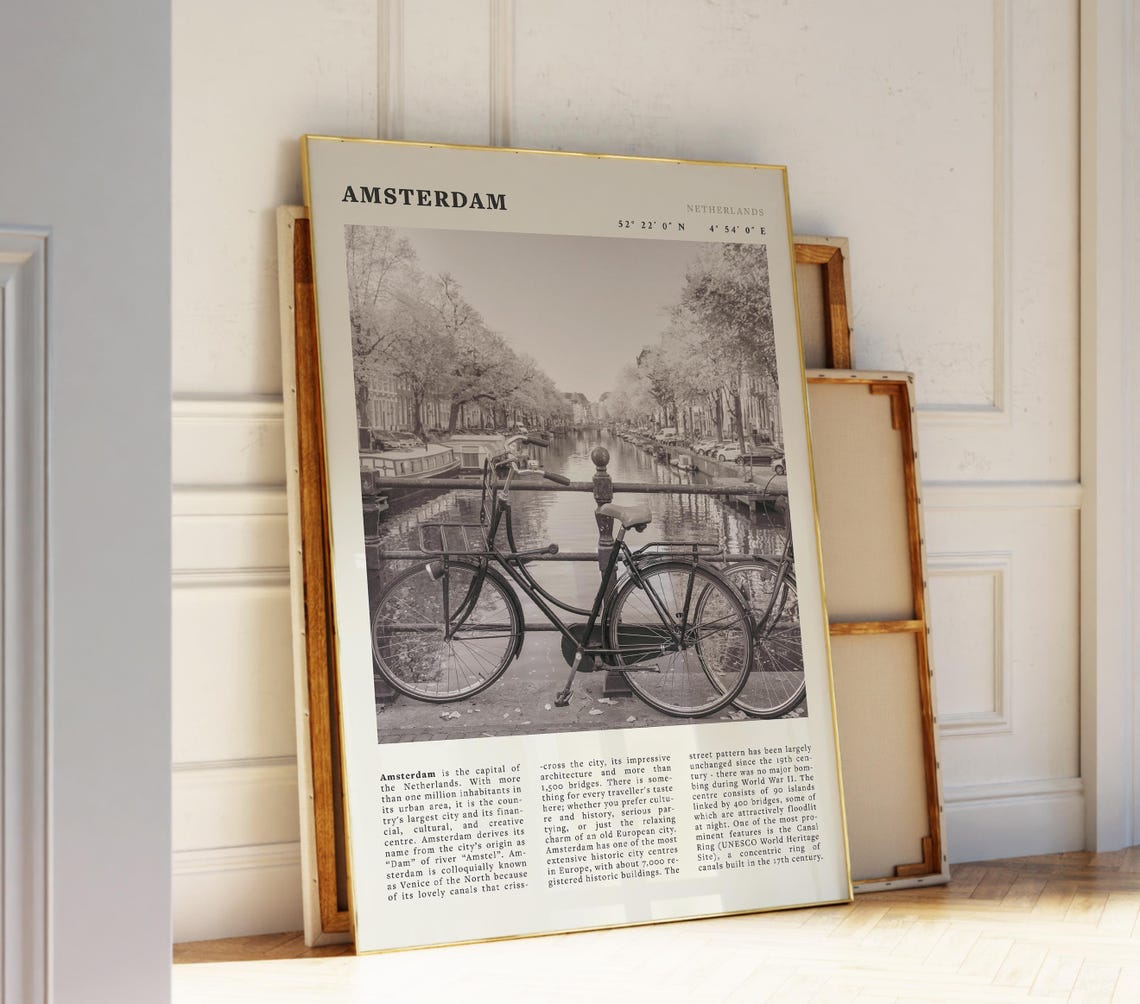 Amsterdam Canal Poster Netherlands City Wall Art For Travel And Europe Lovers