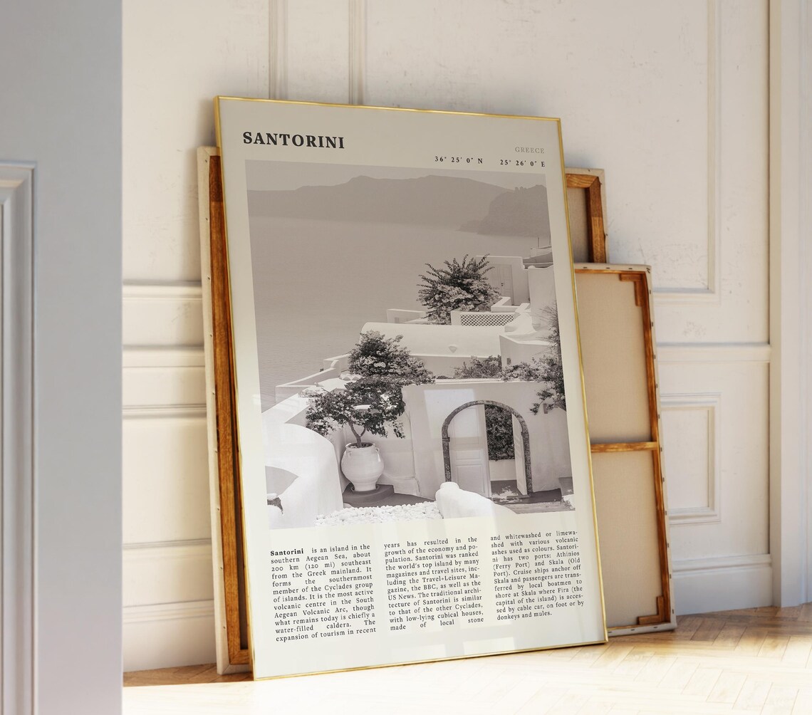Santorini Poster, Elegant Greek Island Travel Poster