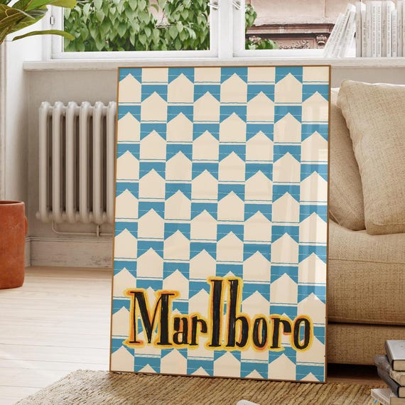 Retro Bar Cart Art Red Wall Poster Marlboro Print Funky Decor Vintage Matchbox Bedroom Trendy