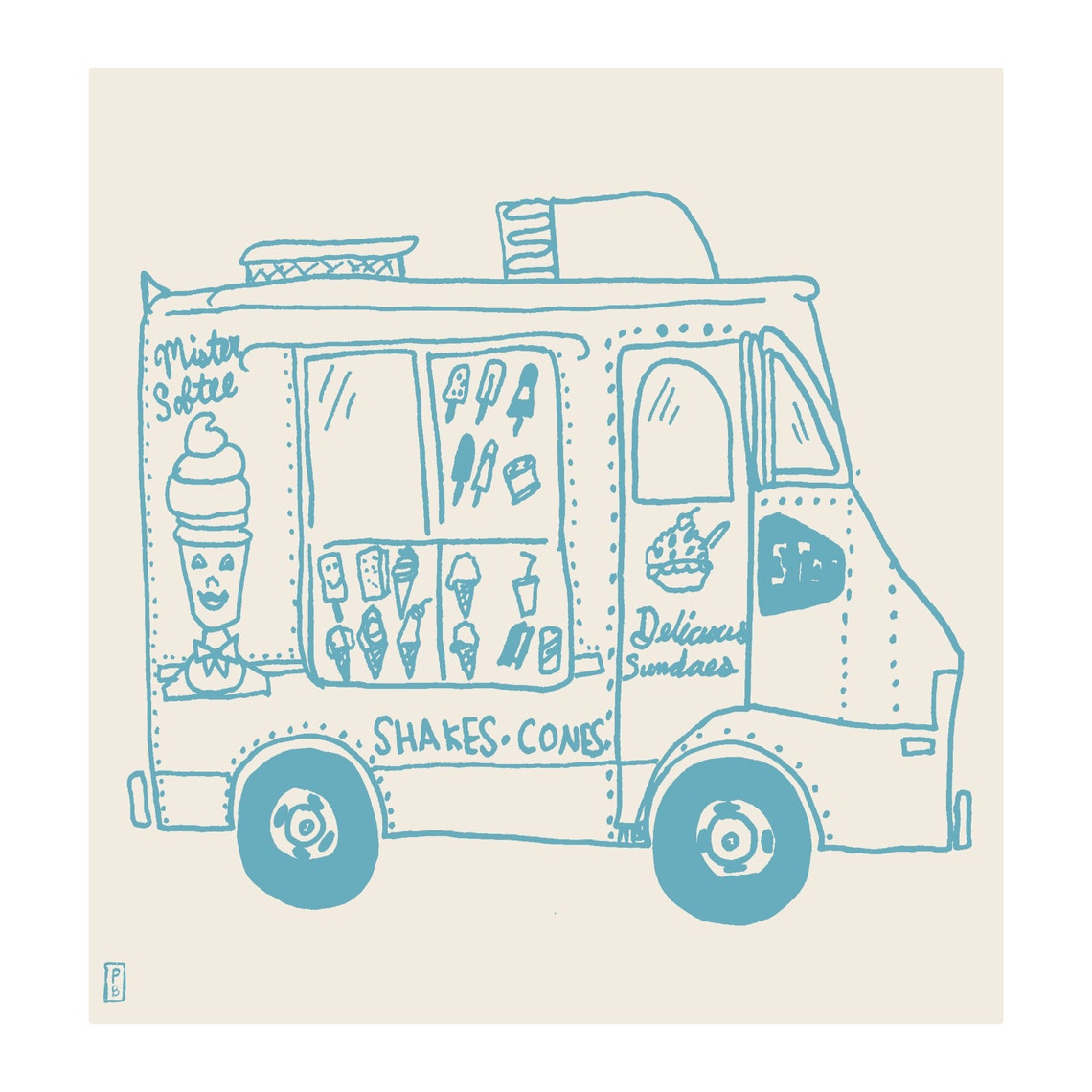 Mister Softee Gicle Fine Art Print Sketch Illustration Line Art Drawing Fine Art Print Wall Decor Ice Cream Art Kids Room Decor - Image 2