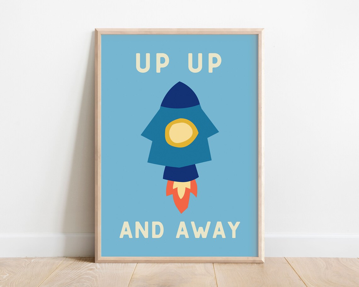 Rocket Ship Kids Retro Nursery Art Print